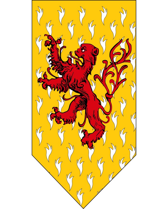 Bandera medieval león y arminios fondo amarillo