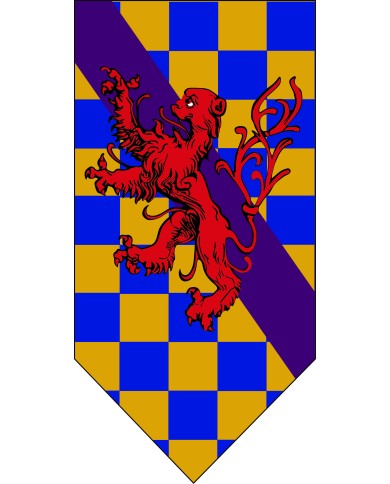 Bandera Medieval Barra y León Rampante Ajedrezado.